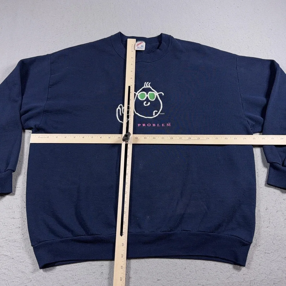 Vintage Sweatshirt Mens 2XL Blue No Problem Graphic Pullover 90s Funny USA